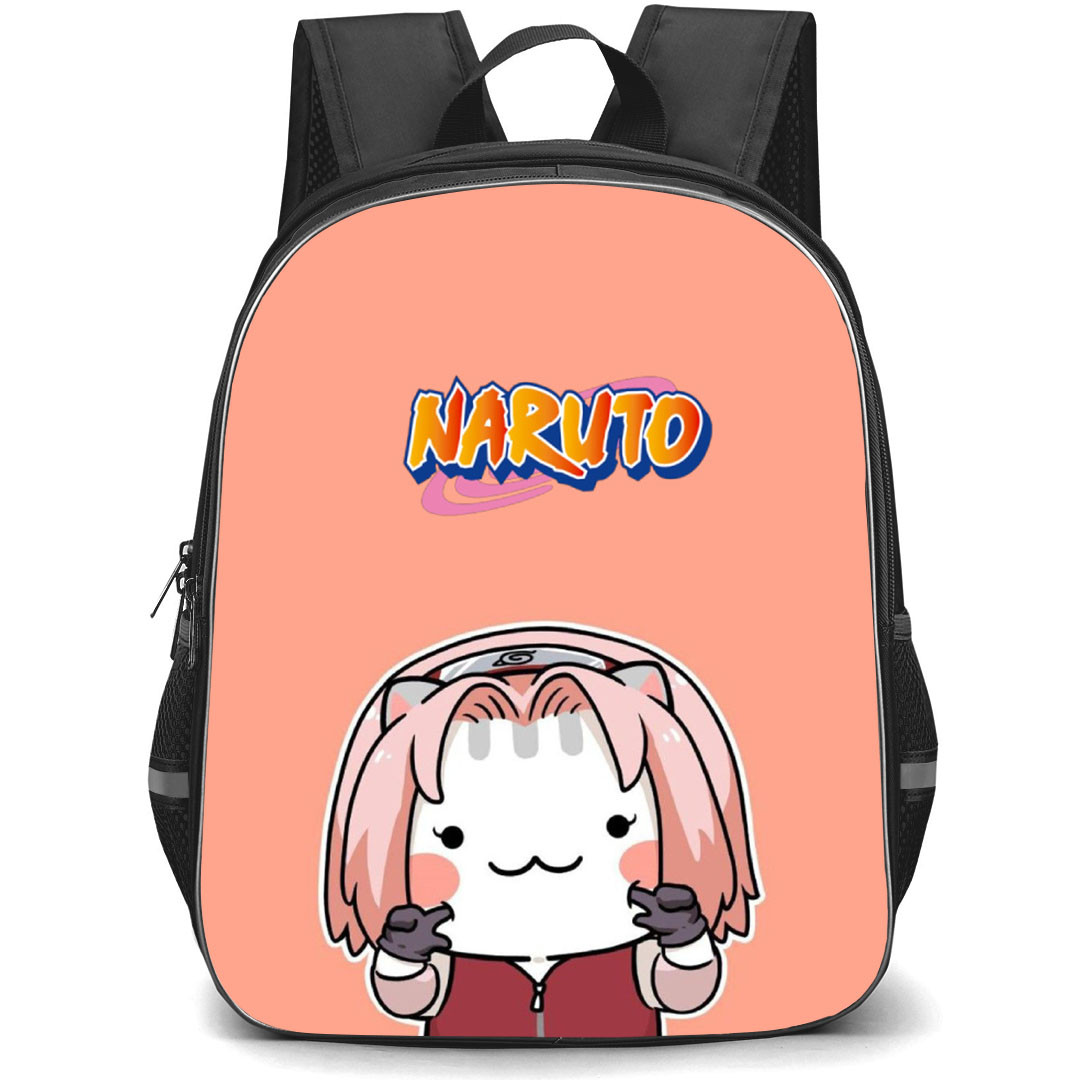 Naruto Sakura Haruno Backpack StudentPack - Sakura Haruno Crossover Cat On Pink Background