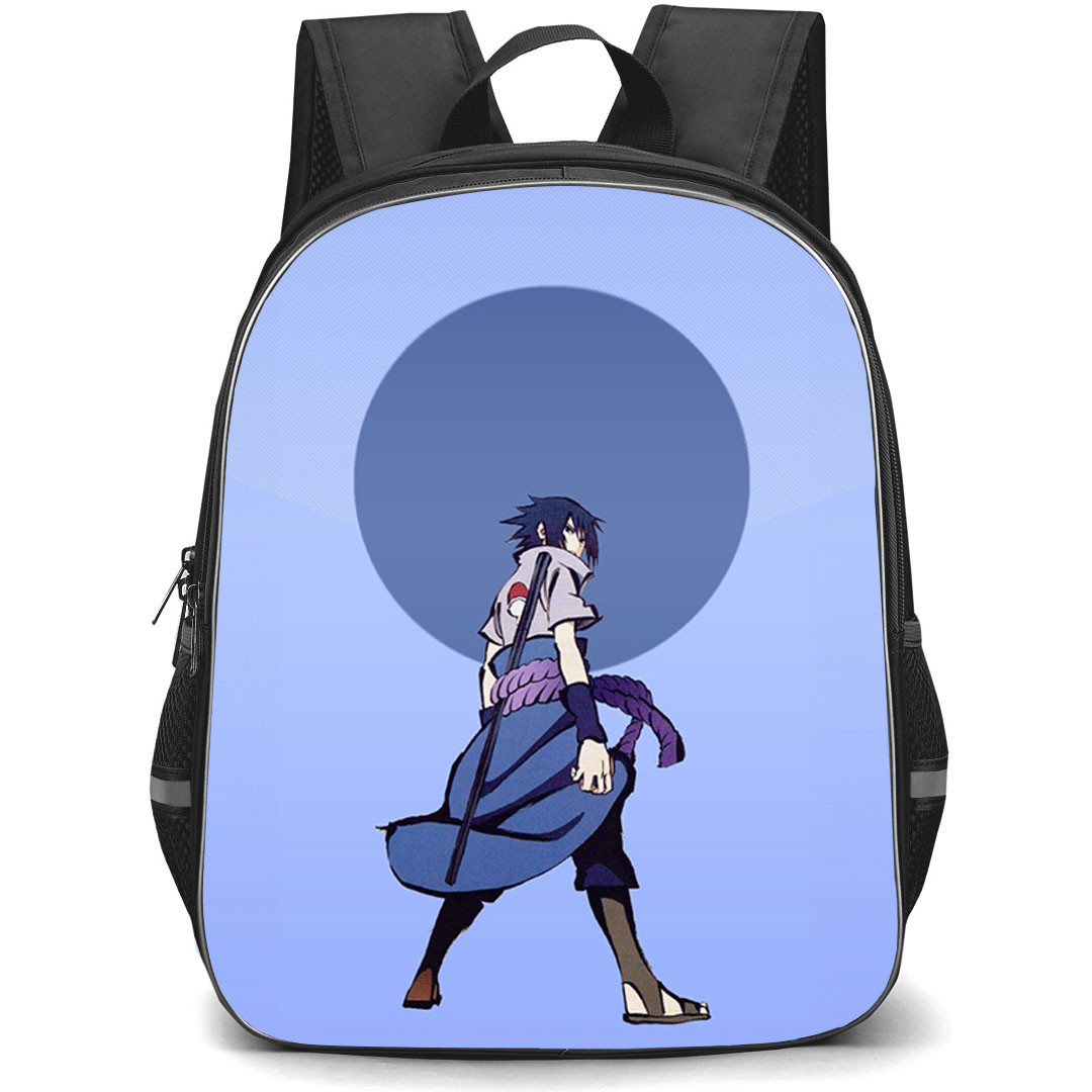 Naruto Sasuke Uchiha Backpack StudentPack - Sasuke Uchiha Back Portrait On Blue Background