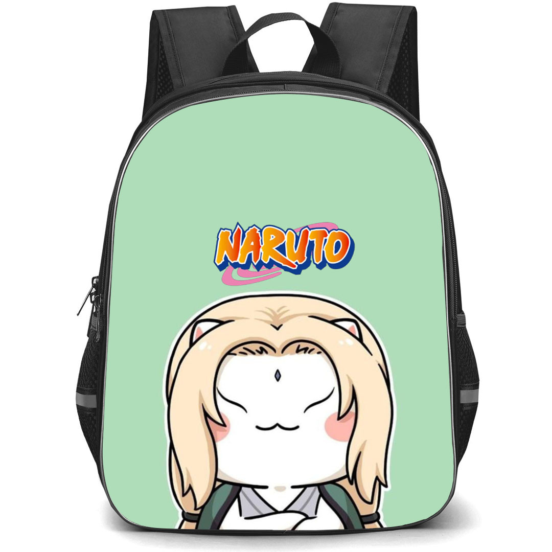 Naruto Tsunade Backpack StudentPack - Tsunade Crossover Cat On Green Background