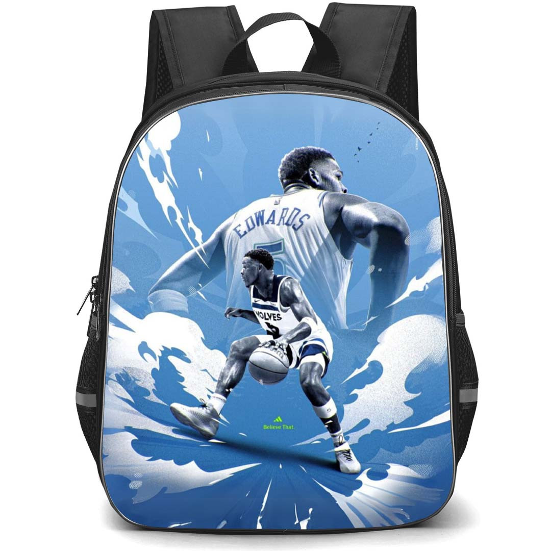 NBA Anthony Edwards Backpack StudentPack - Anthony Edwards Dribbling Illustration Art On Sky Background