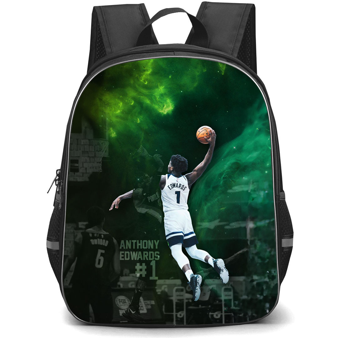 NBA Anthony Edwards Backpack StudentPack - Anthony Edwards Dunking On Green Smoke Background