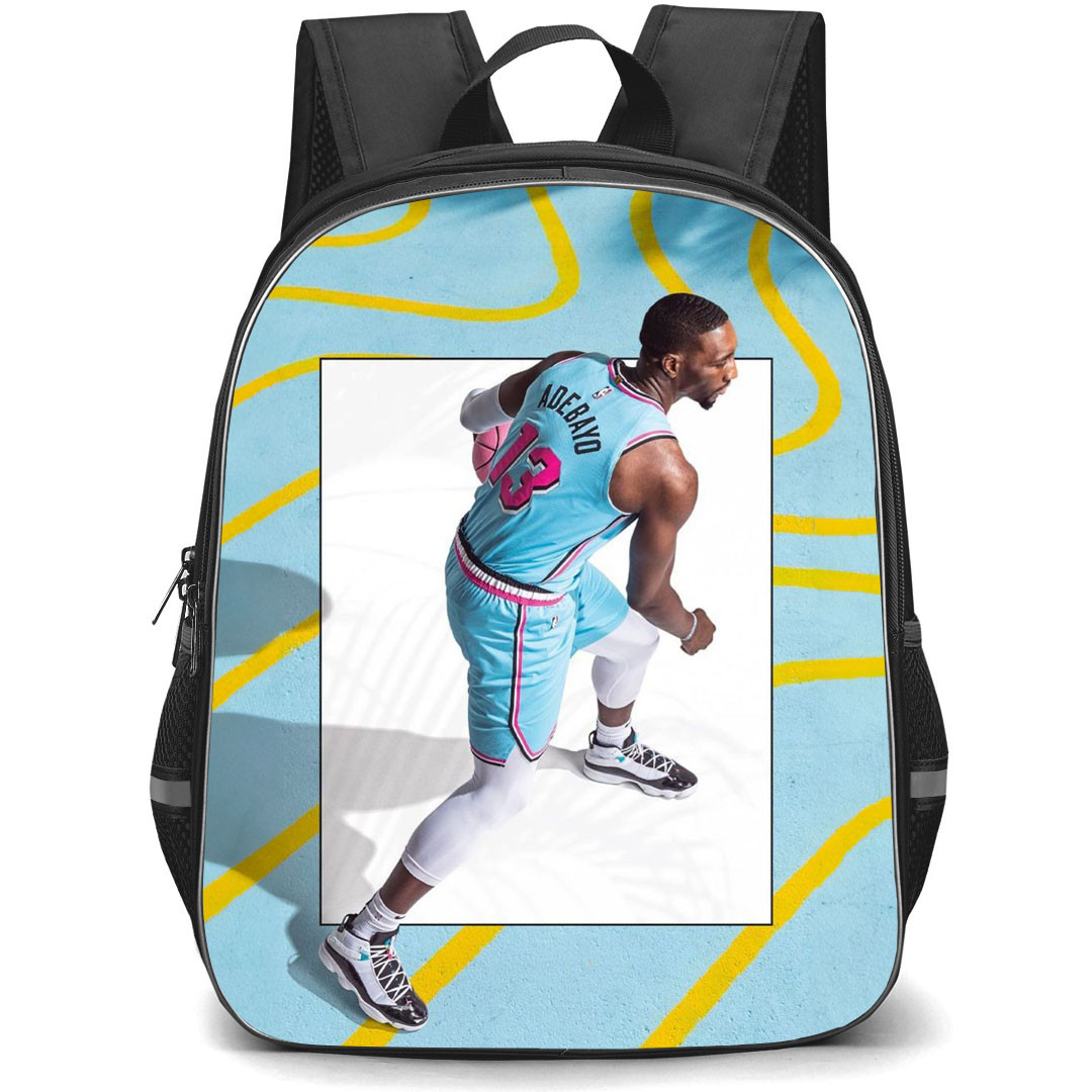 NBA Bam Adebayo Backpack StudentPack - Bam Adebayo Miami Heat 13 Dribbling SkyBlue Poster Art
