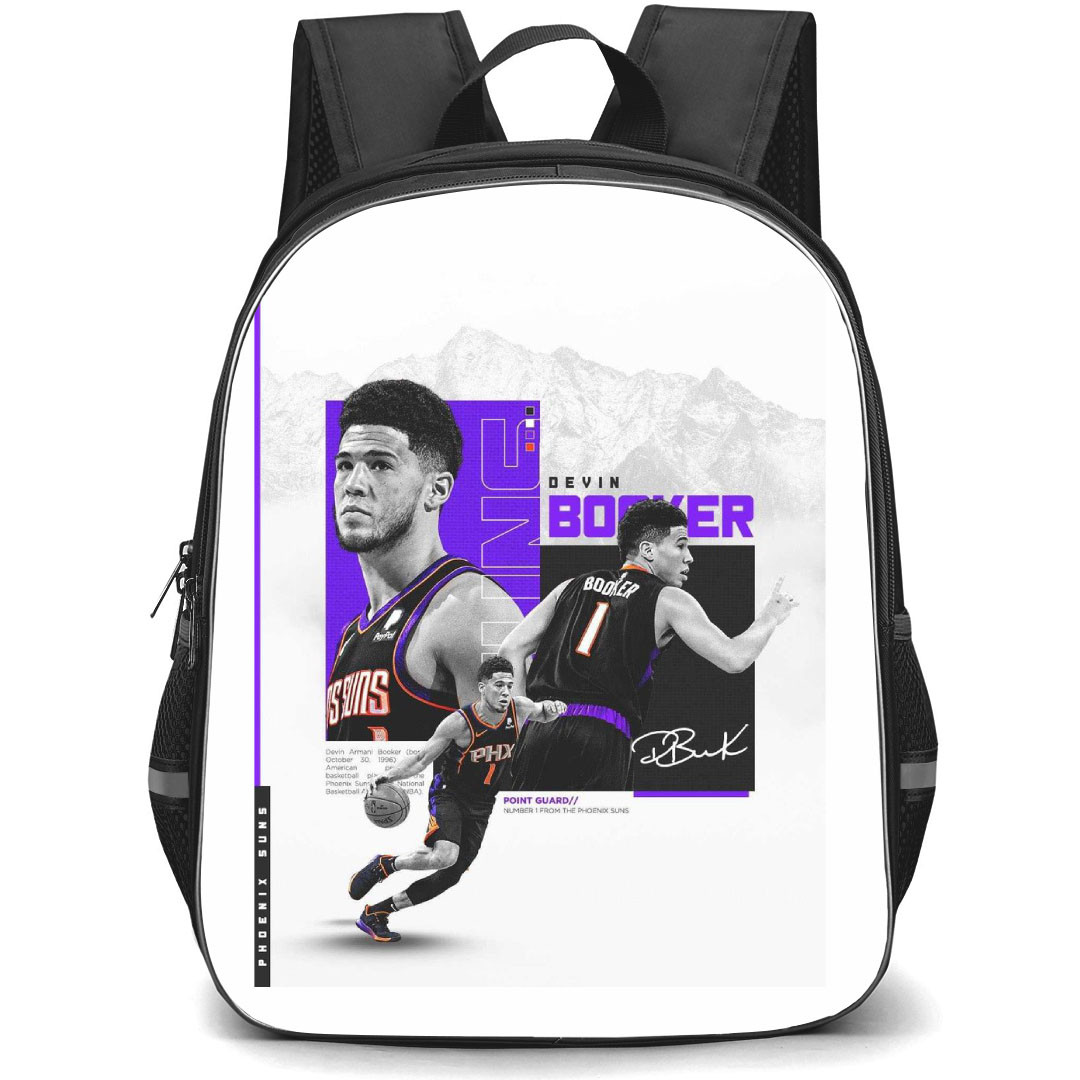 NBA Devin Booker Backpack StudentPack - Devin Booker Dribbling And Portrait On White Background