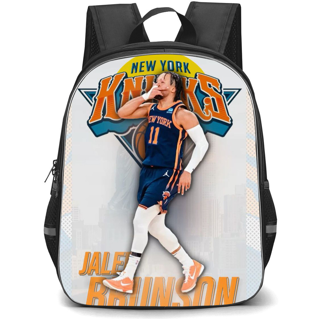 NBA Jalen Brunson Backpack StudentPack - Jalen Brunson 11 New York Knicks Goal Celebration Graphic Art Poster