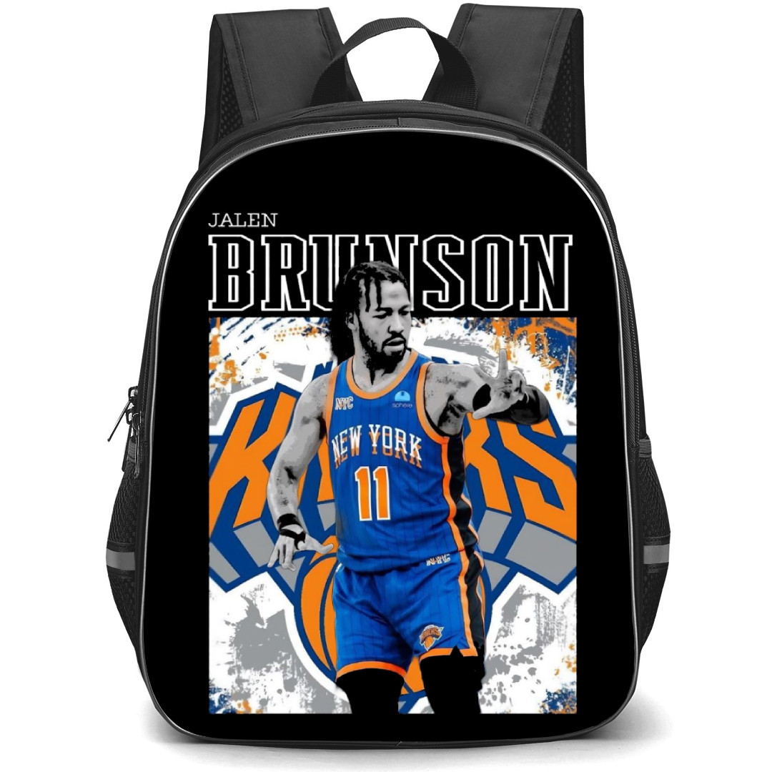 NBA Jalen Brunson Backpack StudentPack - Jalen Brunson New York Knicks Grayscale Illustration On Black Background