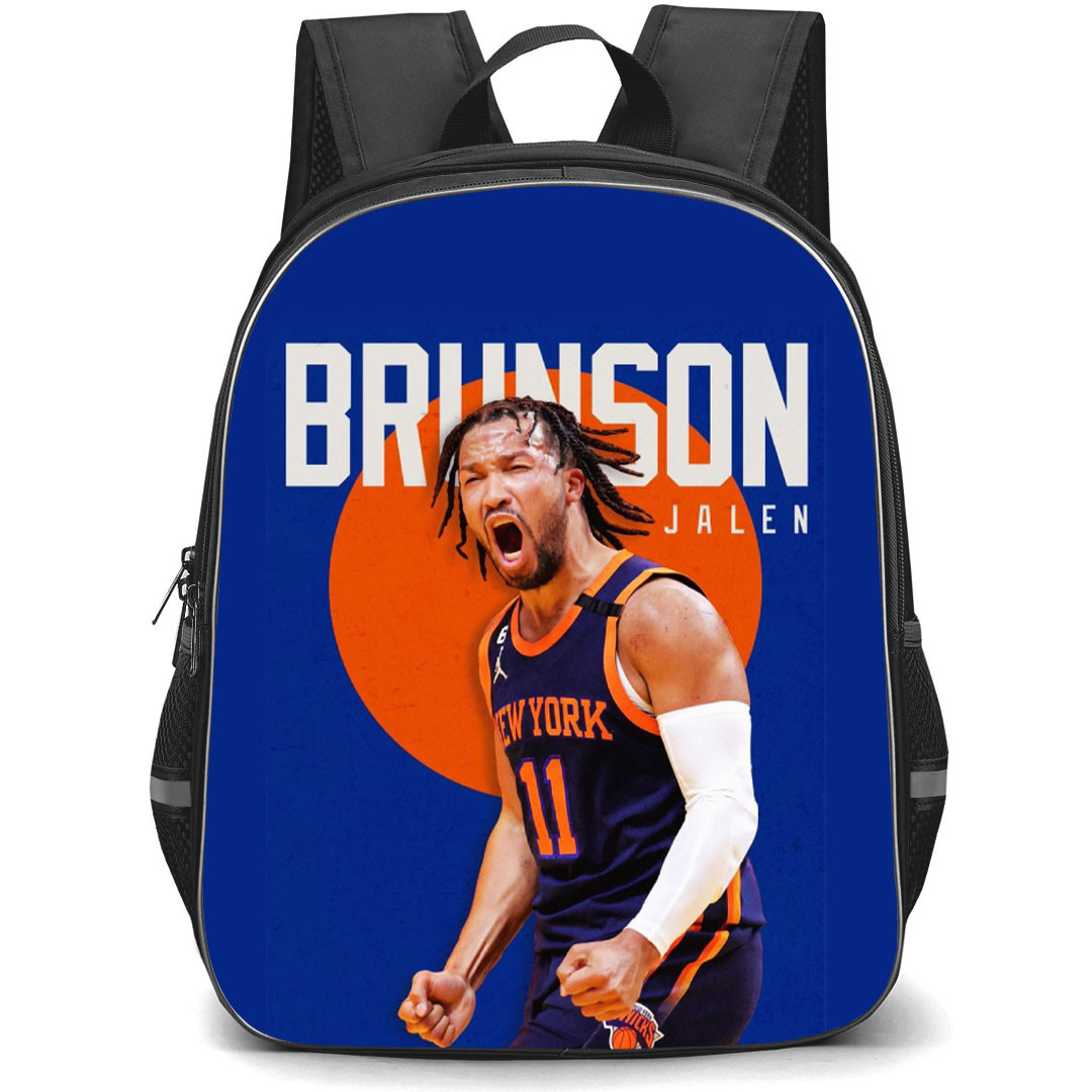 NBA Jalen Brunson Backpack StudentPack - Jalen Brunson Shouting Portrait On Orange Blue Background