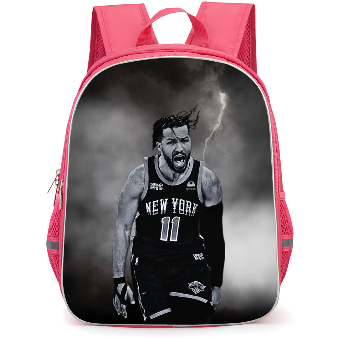 NBA Jalen Brunson Backpack StudentPack - Jalen Brunson Shouting On Thunderstorm Background