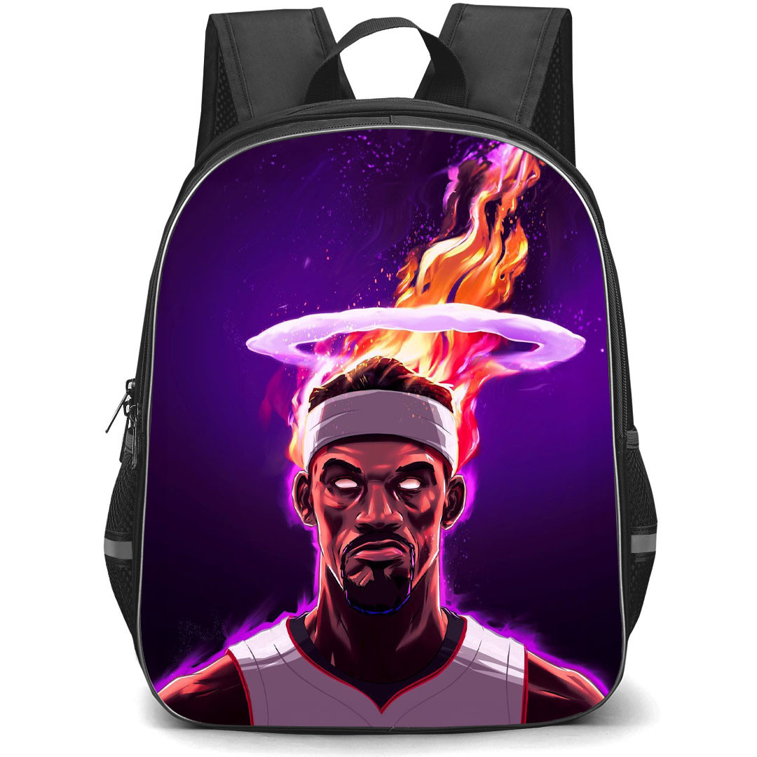 NBA Jimmy Bulter Backpack StudentPack - Jimmy Bulter On Fire Oil Paint Poster On Purple Background
