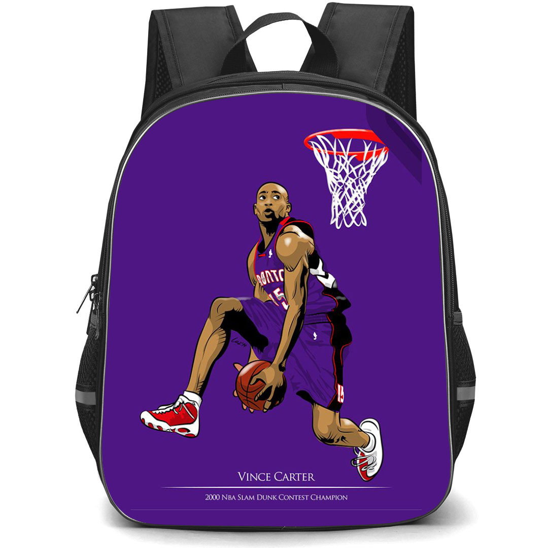 NBA Vince Carter Backpack StudentPack - Vince Carter Dunking Cartoon Art On Violet Background