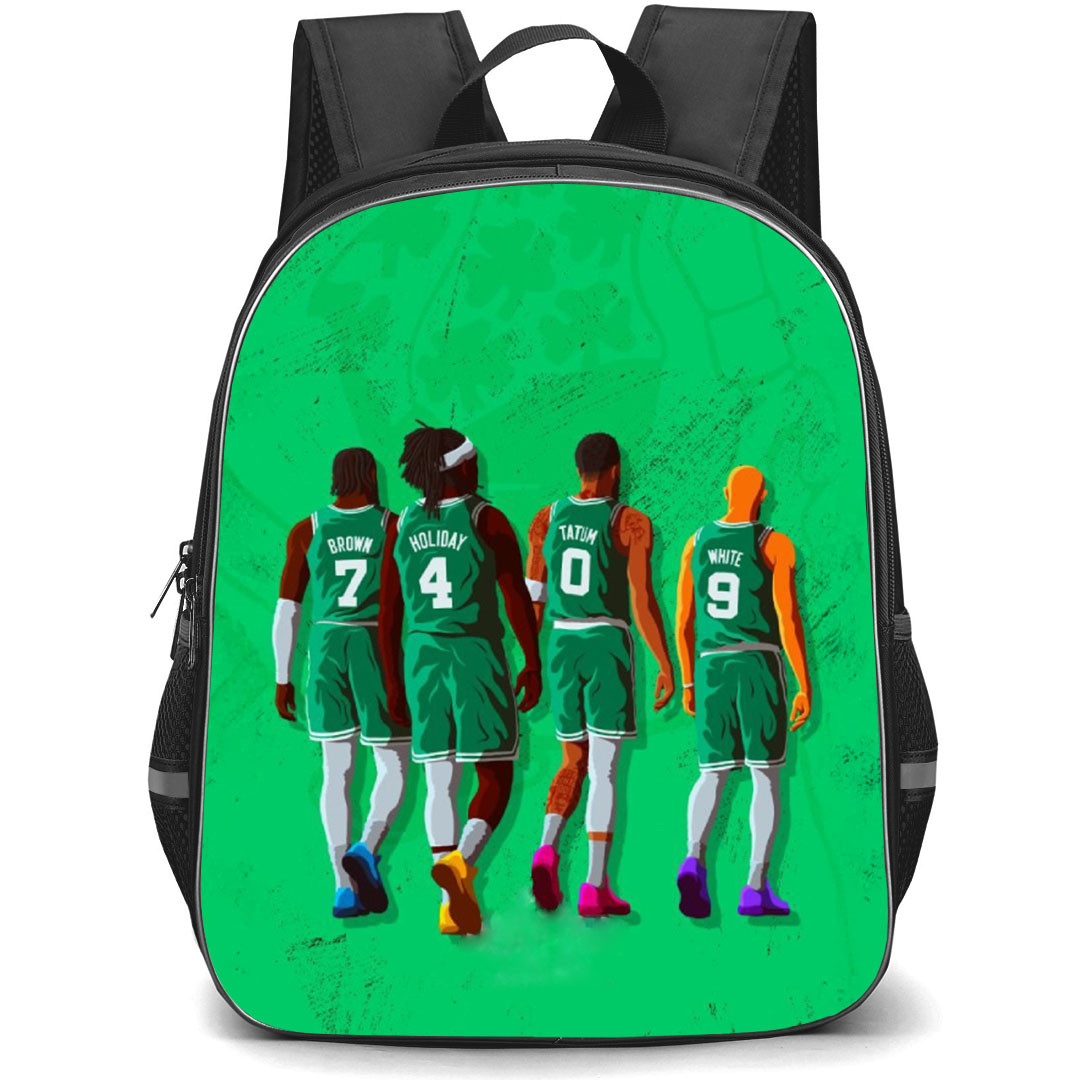 NBA Backpack StudentPack - NBA Boston Celtics All Time Player Illustration Art On Green Background