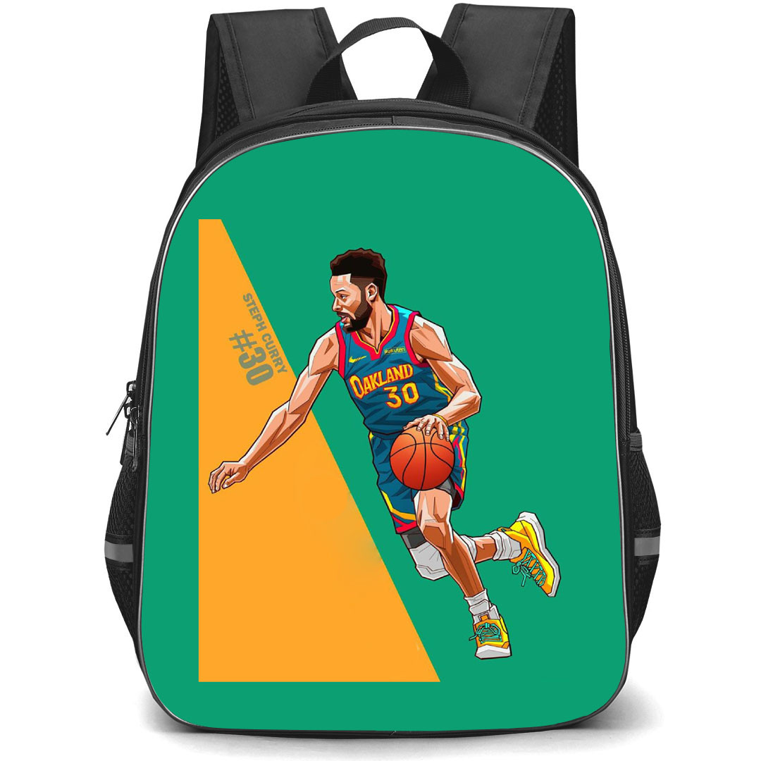 NBA Stephen Curry Backpack StudentPack - Stephen Curry Dribbling Illustration Art On Green Background