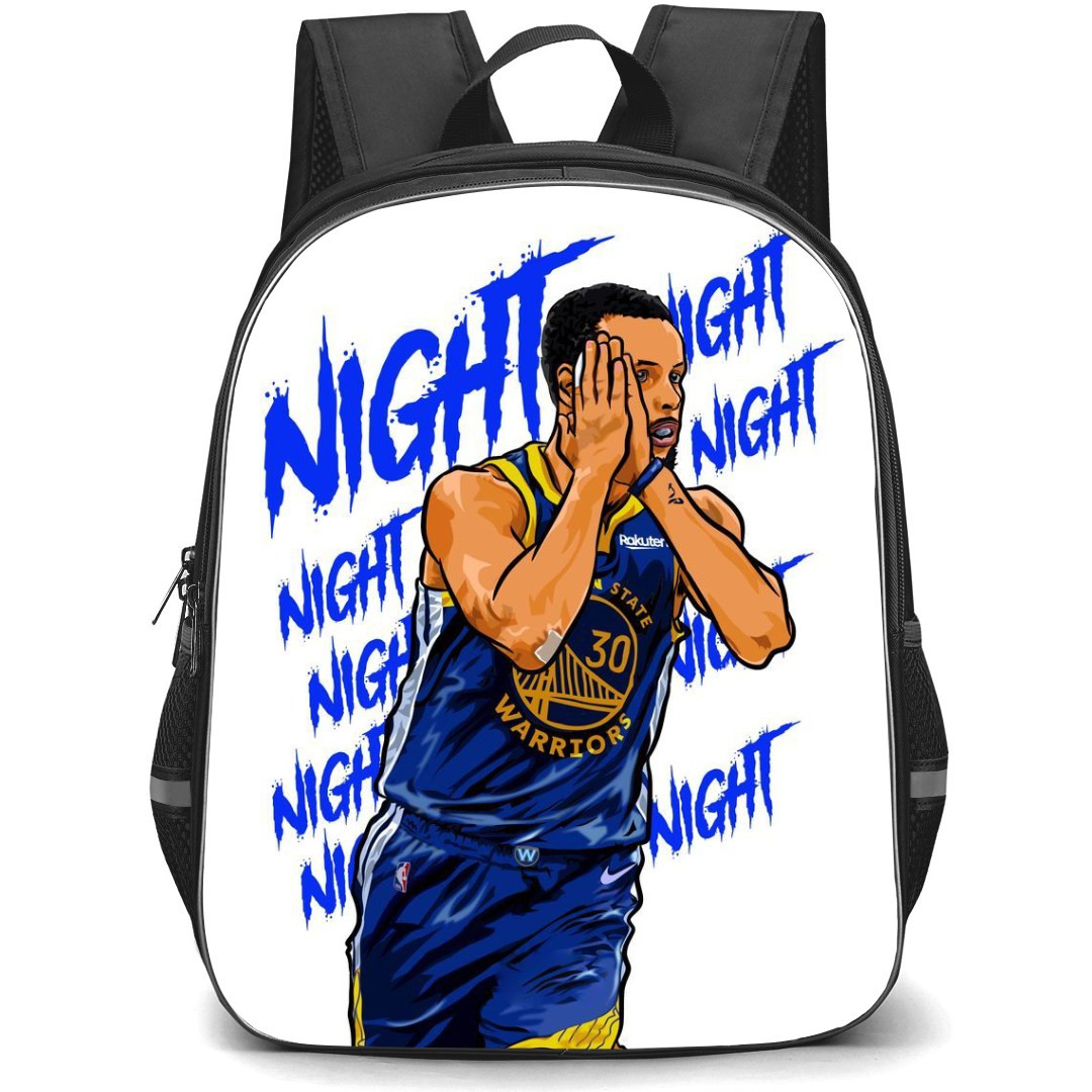 NBA Stephen Curry Backpack StudentPack - Stephen Curry Signature Posture Illustration Art On Night Word Art Background