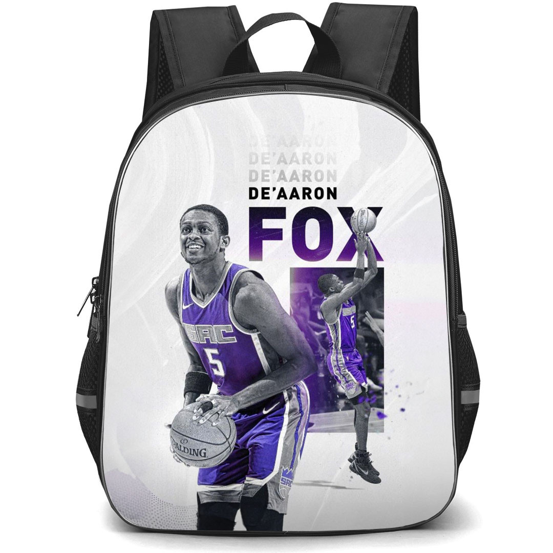NBA De Aaron Fox Backpack StudentPack - De Aaron Fox Sacramento Kings 5 Shot Poster Art Gray Background