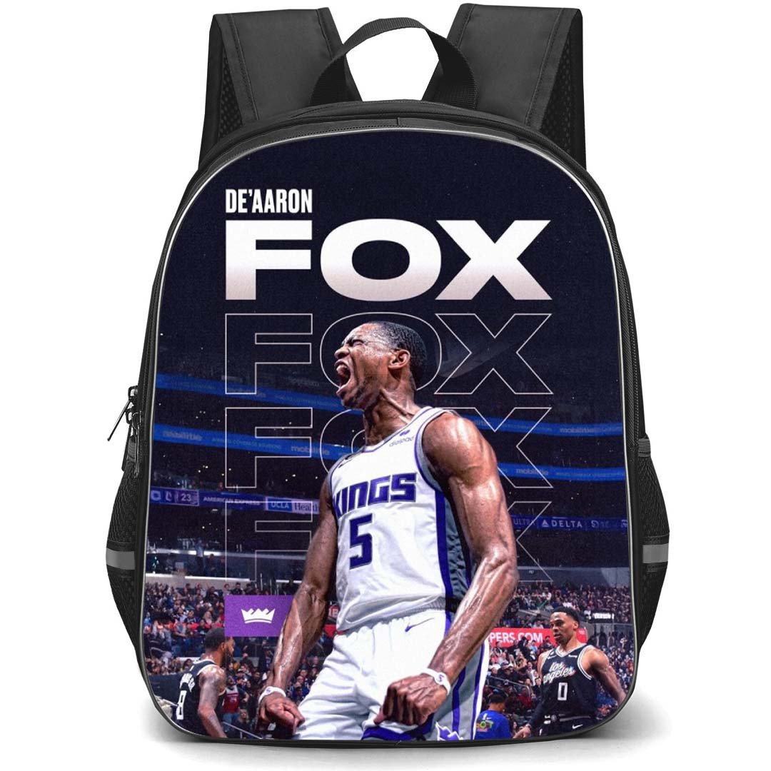 NBA DeAaron Fox Backpack StudentPack - DeAaron Fox Shouting On Word Art Background