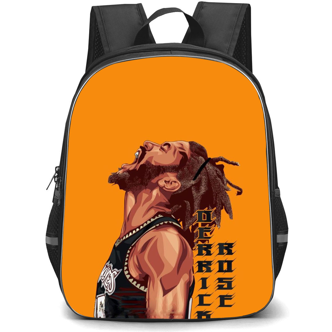 NBA Derrick Rose Backpack StudentPack - Derrick Rose Shouting Side Portrait Illustration On Orange Background