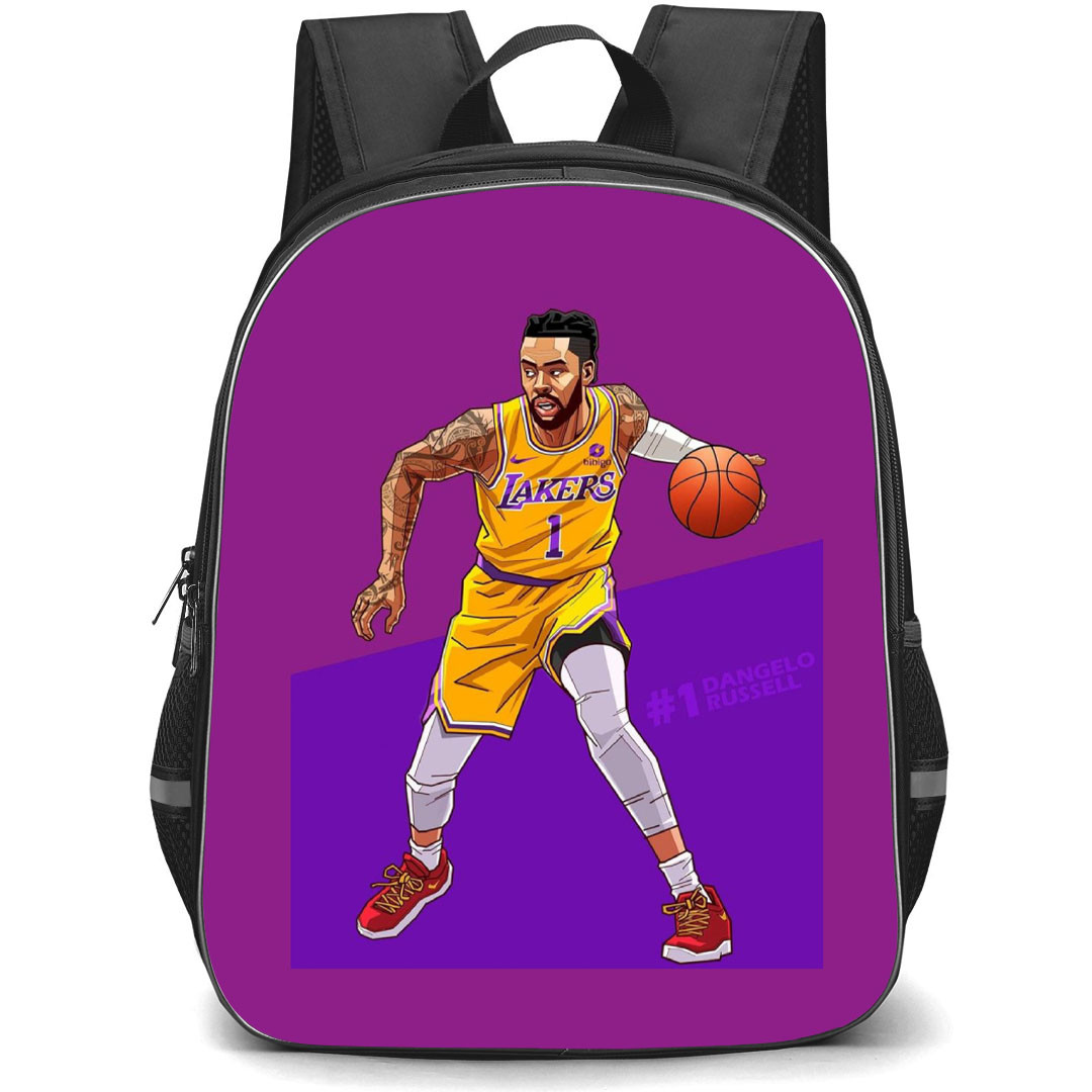 NBA DAngelo Russell Backpack StudentPack - DAngelo Russell Dribbling Illustration Art On Purple Background