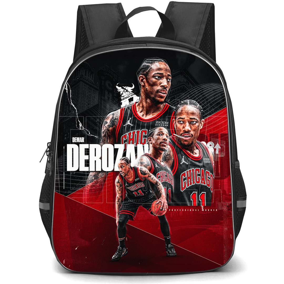 NBA DeMar DeRozan Backpack StudentPack - DeMar DeRozan Chicago Bulls 11 Graphic Art Black And Red Background