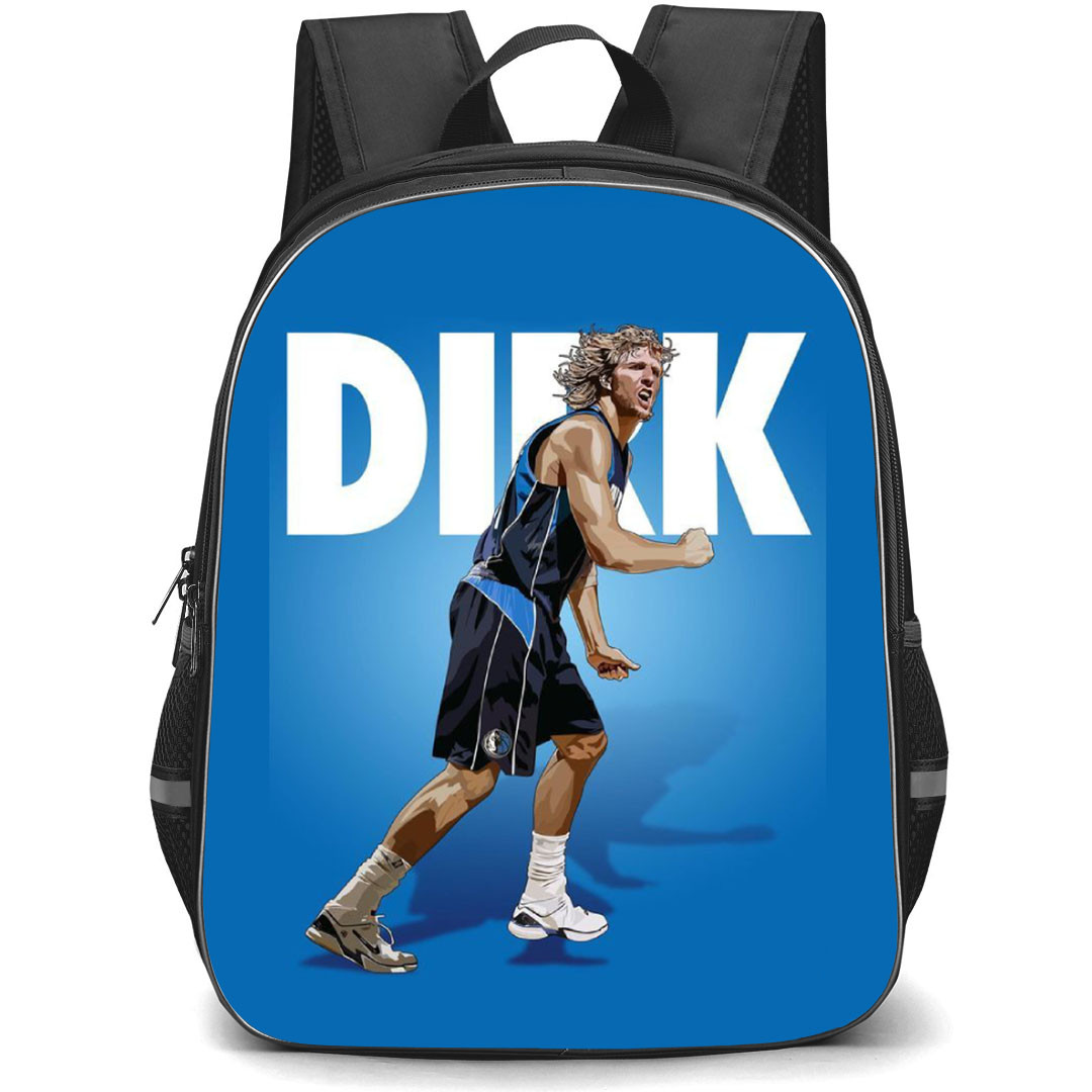 NBA Dirk Nowitzki Backpack StudentPack - Dirk Nowitzki Shouting Illustration Art On Blue Background
