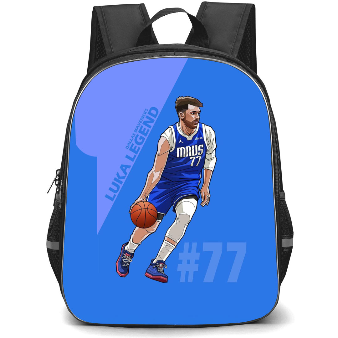 NBA Luka Doncic Backpack StudentPack - Luka Doncic Dribbling Legend Illustration Art On Blue Background