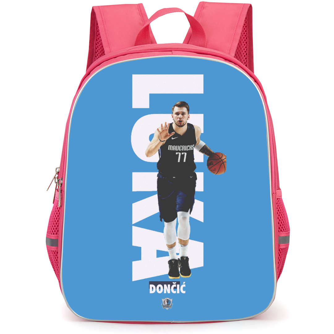 NBA Luka Doncic Backpack StudentPack - Luka Doncic Dribbling On Word Art Skyblue Background