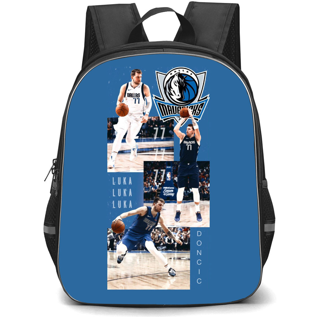 NBA Luka Doncic Backpack StudentPack - Luka Doncic Game Moment Sticker On Blue Background