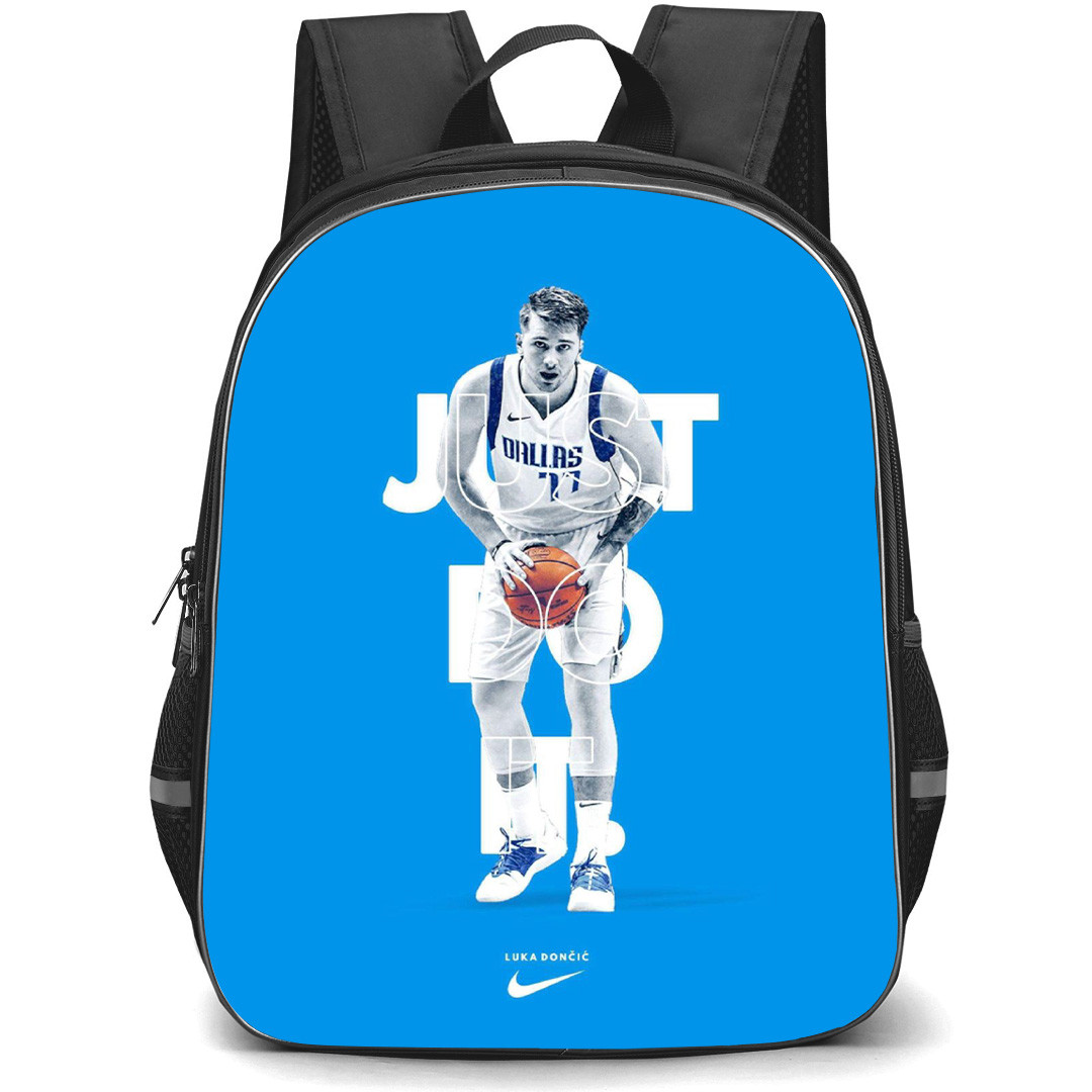 NBA Luka Doncic Backpack StudentPack - Luka Doncic Just Do it Grayscale Candid On Skyblue Background