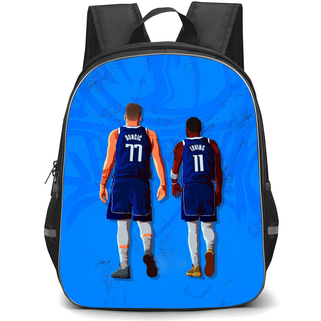 NBA Backpack StudentPack - NBA Doncic Nad Irving Back Jersey Illustration Art On Blue Background