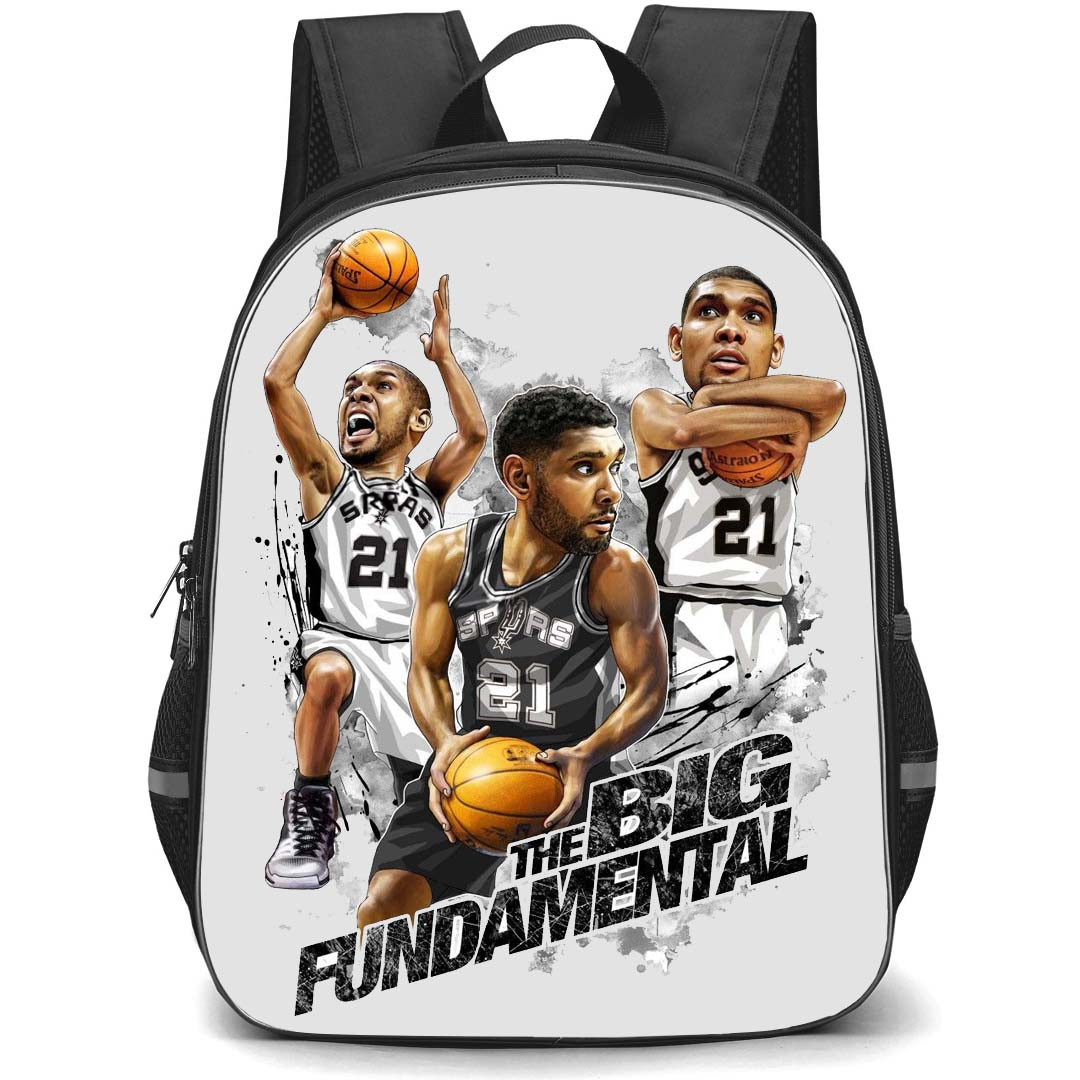 NBA Tim Duncan Backpack StudentPack - Tim Duncan San Antonio Spurs 21 The Big Fundamental Cartoon Art