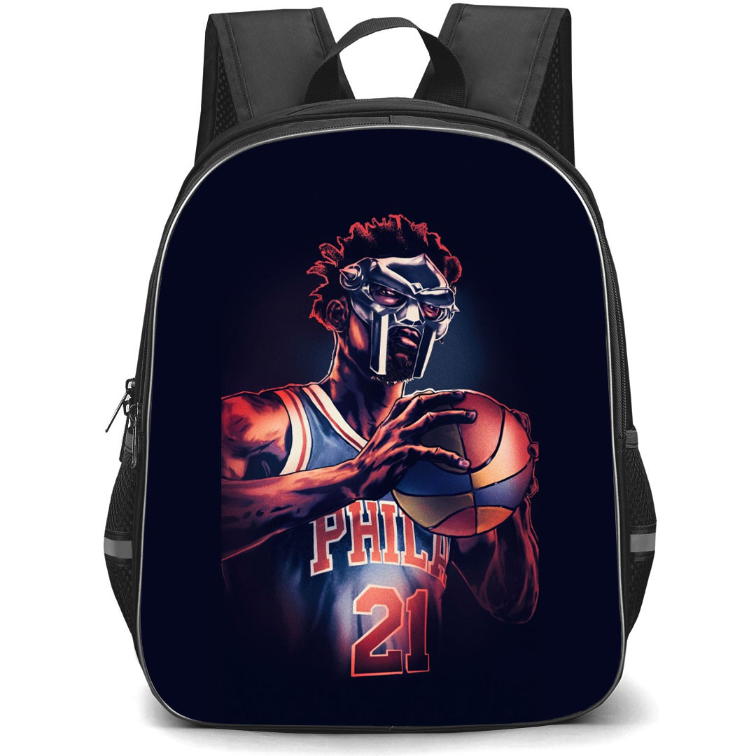 NBA Joel Embiid Backpack StudentPack - Joel Embiid Mask Fierce Portrait Illustration On Black Background