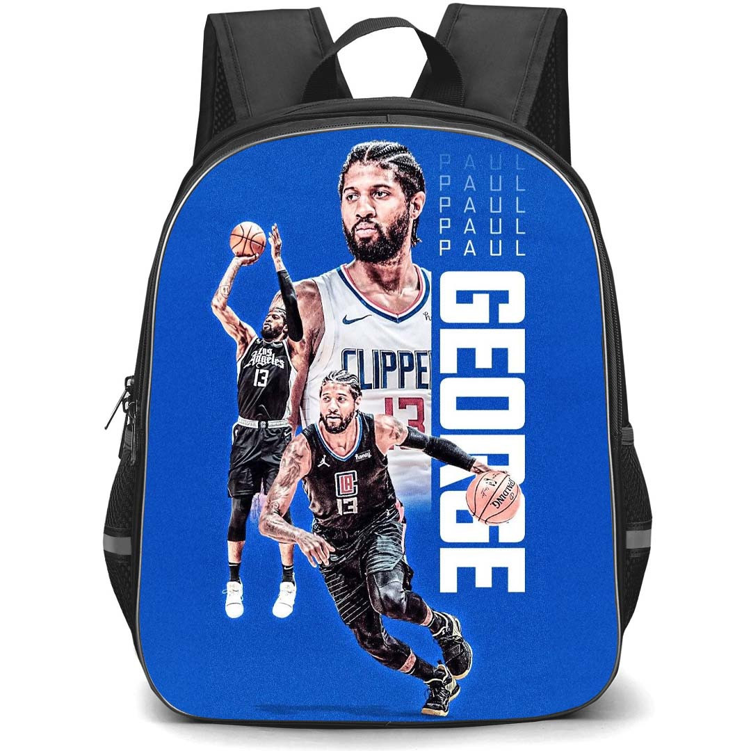 NBA Paul George Backpack StudentPack - Paul George Los Angeles Clippers 13 Dribbling On Blue Background