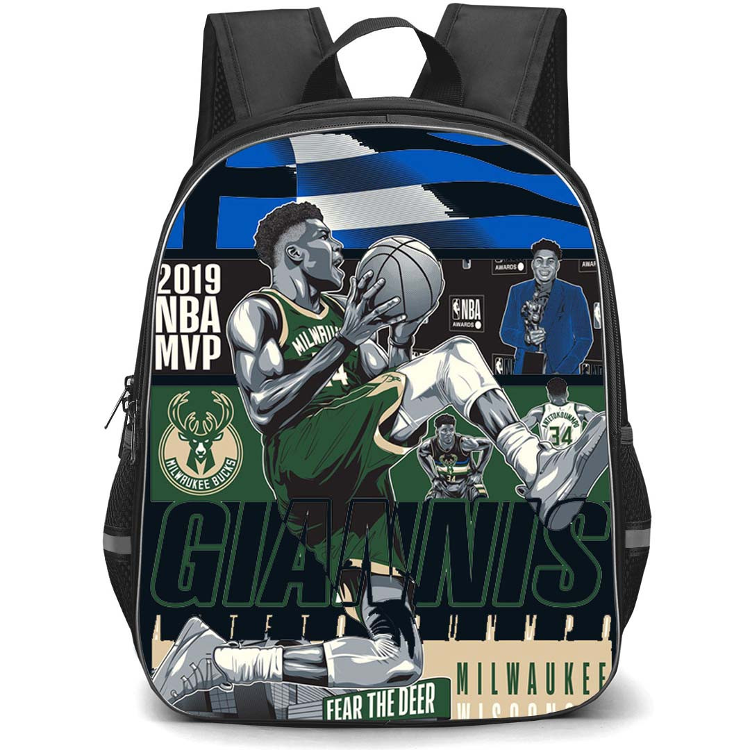 NBA Giannis Antetokounmpo Backpack StudentPack - Giannis Antetokounmpo 2019 NBA MVP Vector Illustration