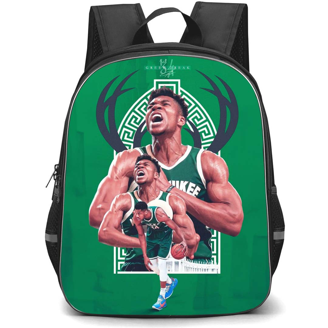 NBA Giannis Antetokounmpo Backpack StudentPack - Giannis Antetokounmpo Celebration On Green Background