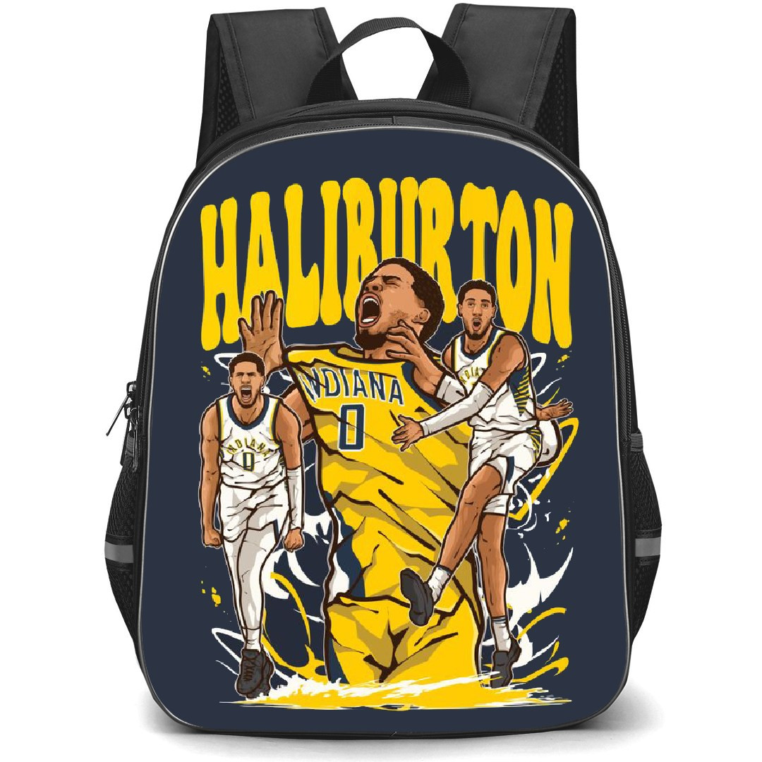 NBA Tyrese Haliburton Backpack StudentPack - Tyrese Haliburton Indiana Pacers Cartoon Art Illustration On Dark Background