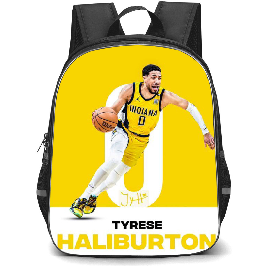 NBA Tyrese Haliburton Backpack StudentPack - Tyrese Haliburton Indiana Pacers Dribbling On Yellow Background
