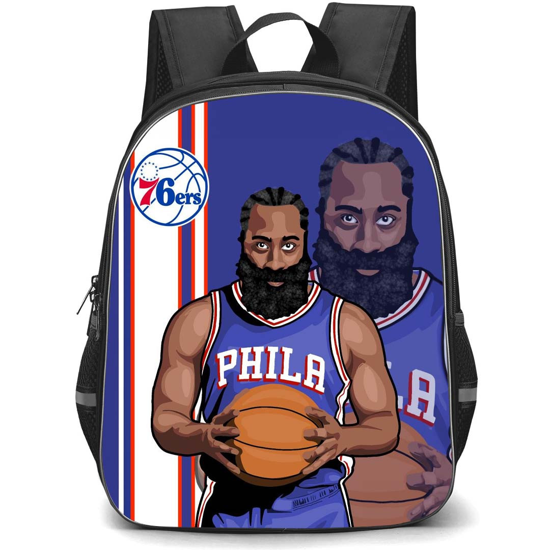 NBA James Harden Backpack StudentPack - James Harden Philadelphia 76ers 1 Holding Ball Vector Illustration