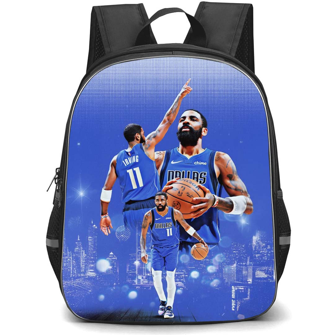 NBA Kyrie Irving Backpack StudentPack - Kyrie Irving Dribbling Collage Poster On Blue Background