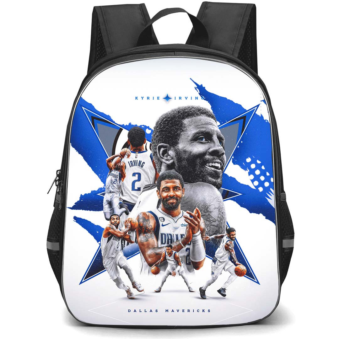 NBA Kyrie Irving Backpack StudentPack - Kyrie Irving Dallas Mavericks 2 Portrait On Blue White Background