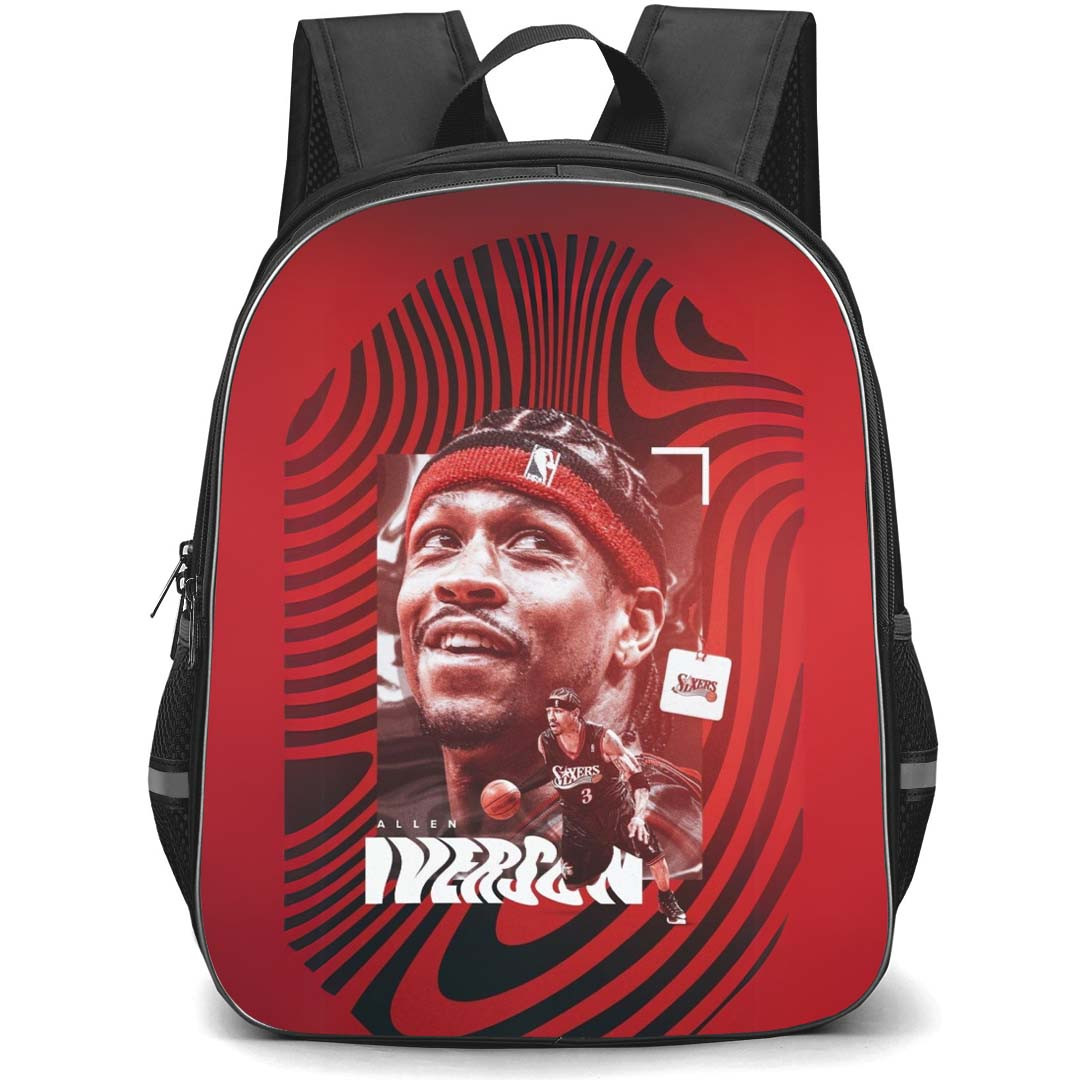 NBA Allen Iverson Backpack StudentPack - Allen Iverson Dribbling Portrait On Red Stripe Background