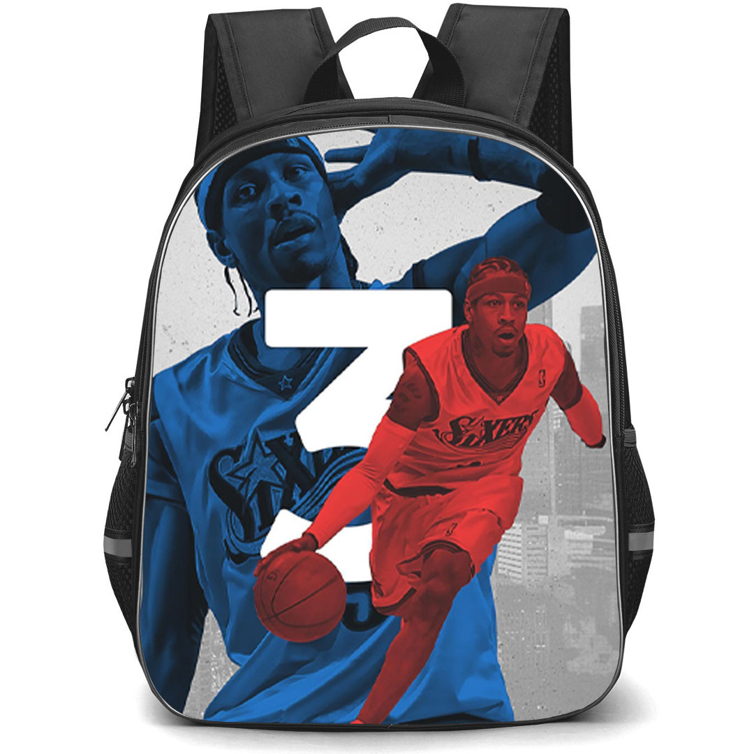 NBA Allen Iverson Backpack StudentPack - Allen Iverson Sixers 3 Dribbling Red Blue Poster