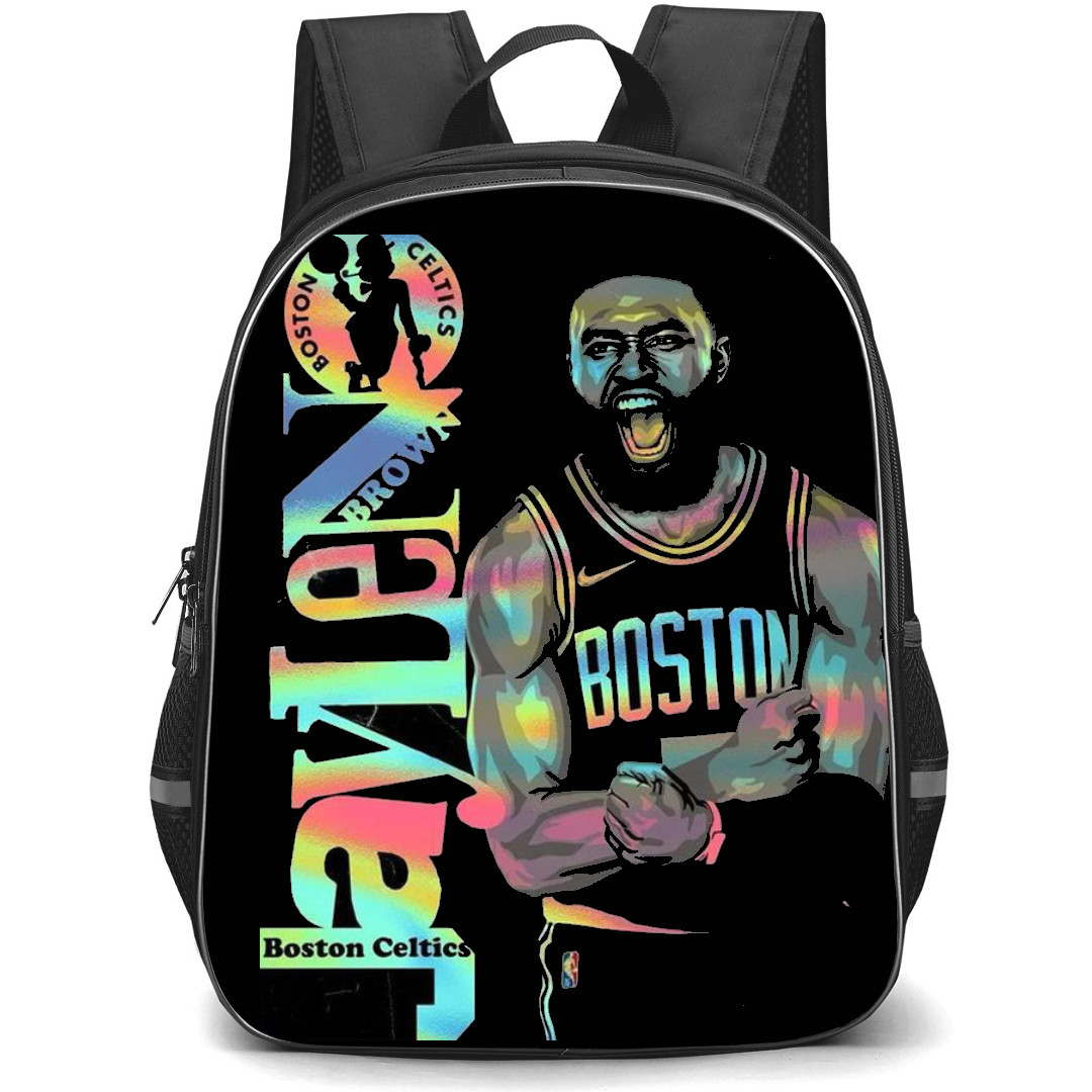 NBA Jaylen Brown Backpack StudentPack - Jaylen Brown Boston Celtics Celebration On Holographic Background
