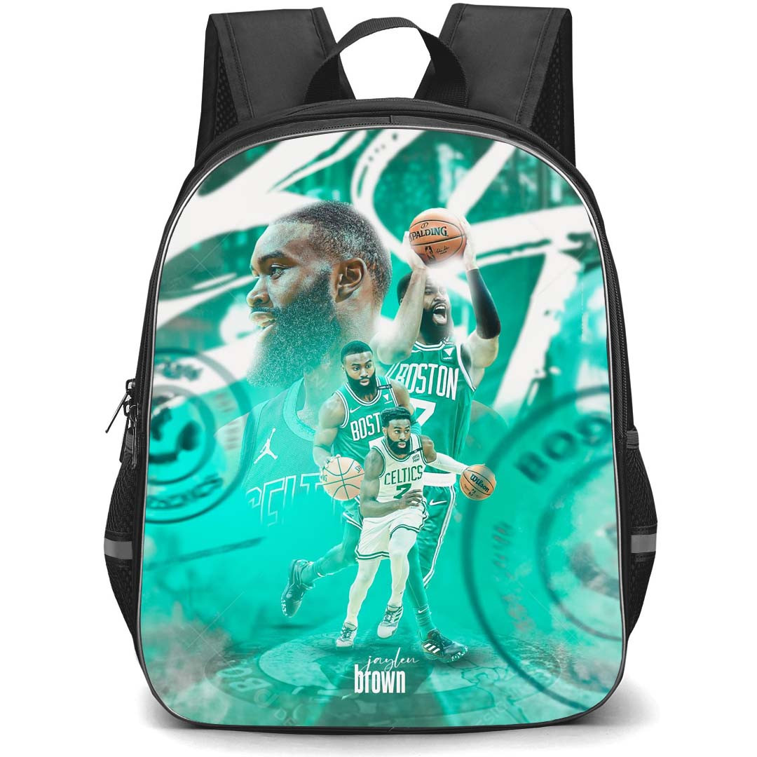 NBA Jaylen Brown Backpack StudentPack - Jaylen Brown Boston Celtics Dribbling On Green Graphic Art Poster
