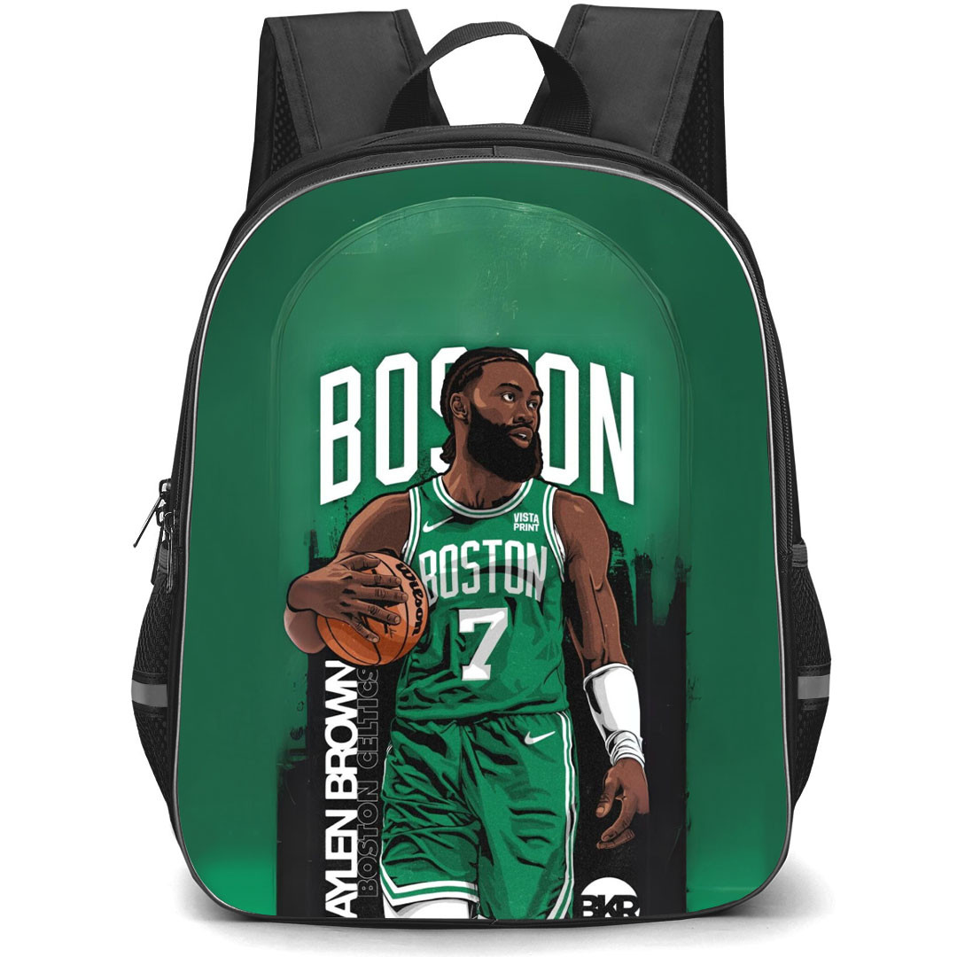 NBA Jaylen Brown Backpack StudentPack - Jaylen Brown Holding Ball Illustration Art On Green Background