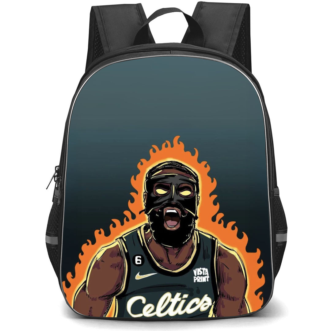 NBA Jaylen Brown Backpack StudentPack - Jaylen Brown Mask Ranger Flame Portrait Illustration Poster