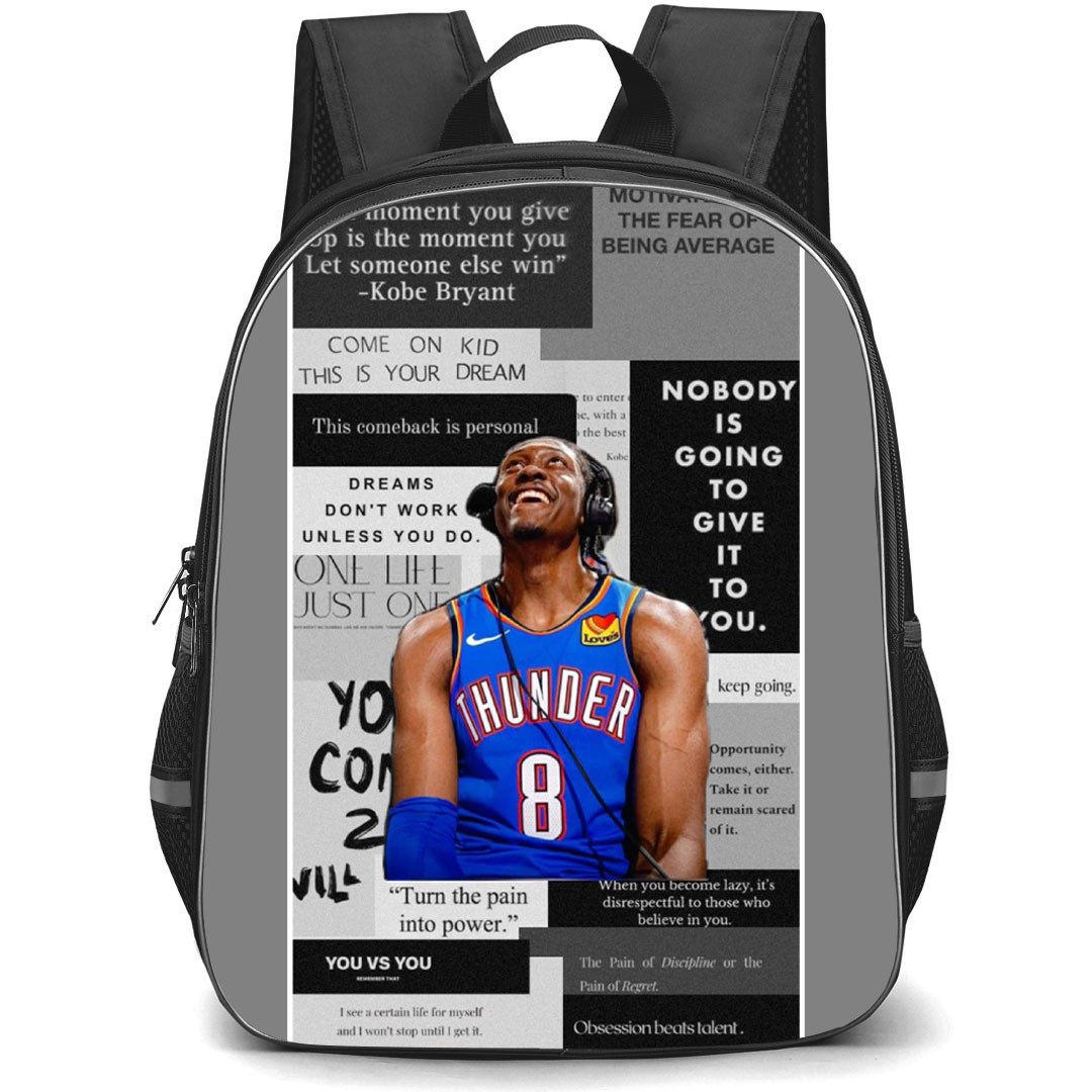NBA Jalen Williams Backpack StudentPack - Jalen Williams Laughing Portrait Motivational Quotes Background