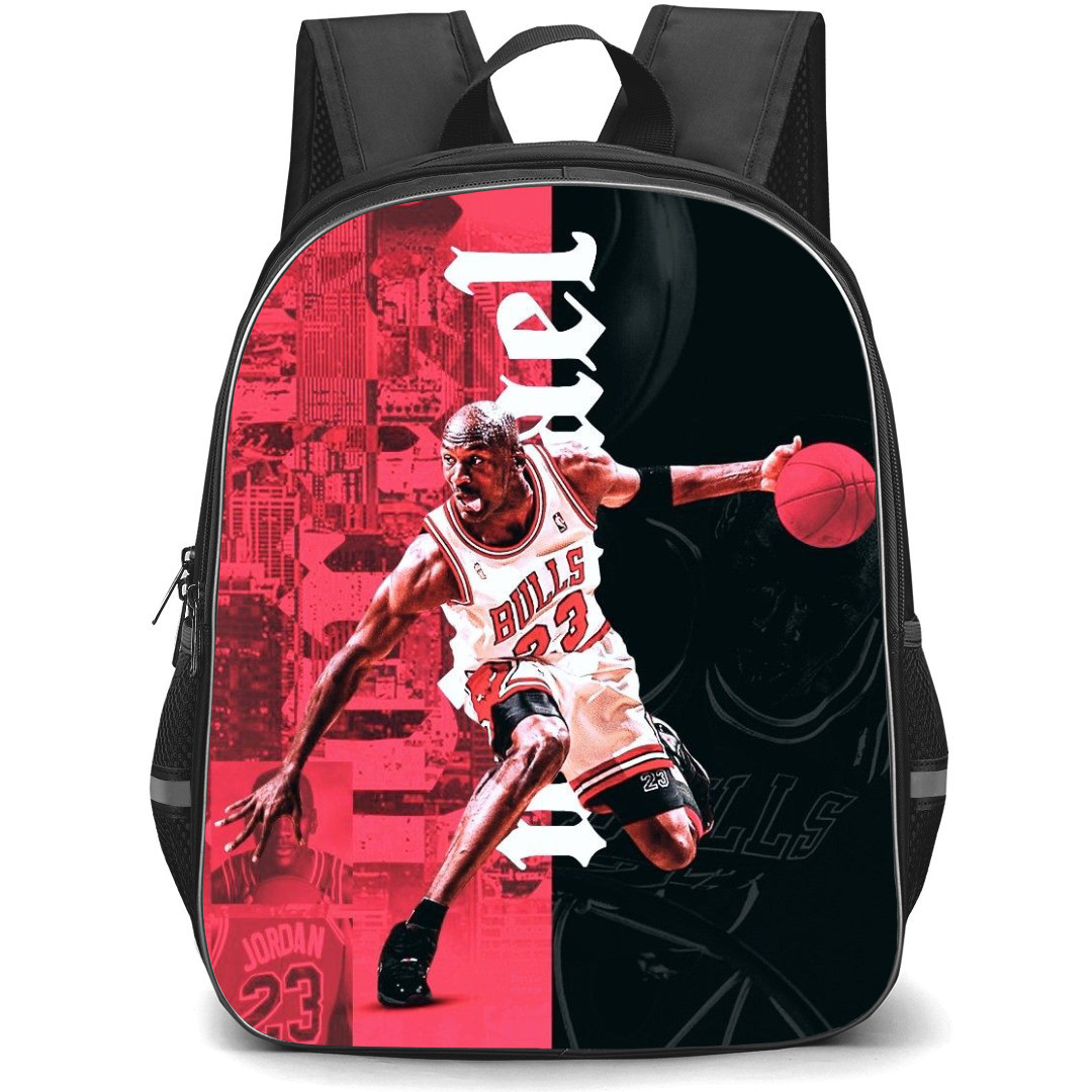 NBA Michael Jordan Backpack StudentPack - Michael Jordan Chicago Bulls 23 Dribbling On Red Black Background