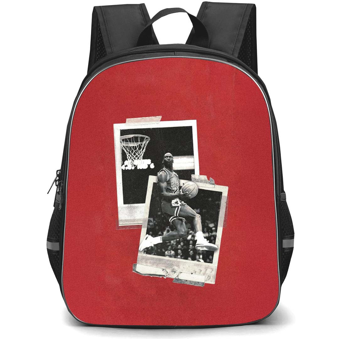 NBA Michael Jordan Backpack StudentPack - Michael Jordan Layup Grayscale Picture On Red Background