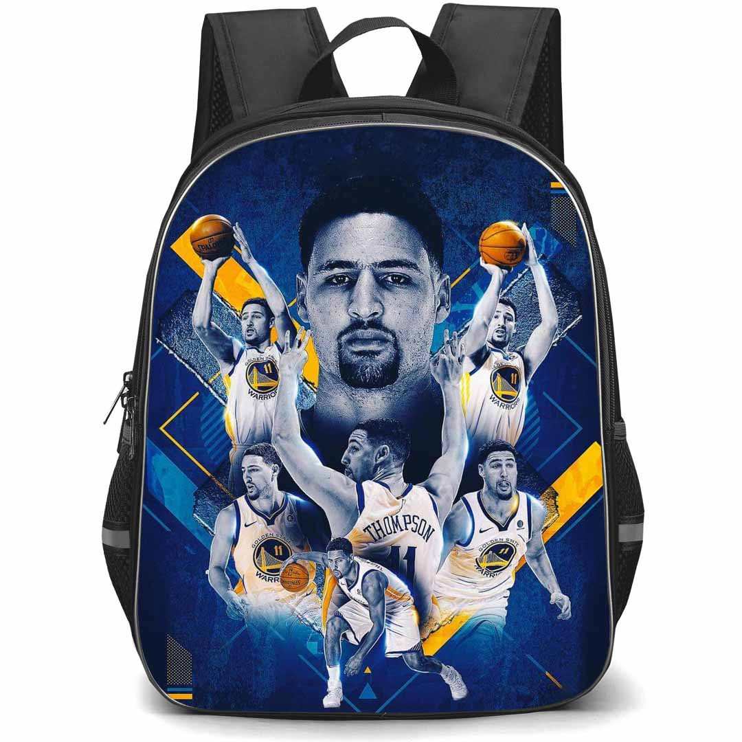 NBA Klay Thompson Backpack StudentPack - Klay Thompson Golden State Warriors 11 Portrait On Blue Graphic Art