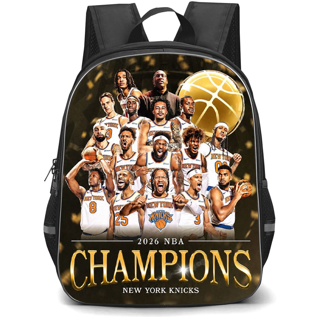 NBA New York Knicks Champions Backpack School Bag StudentPack - New York Knicks 2026 NBA Champions Gold Confetti Team Poster