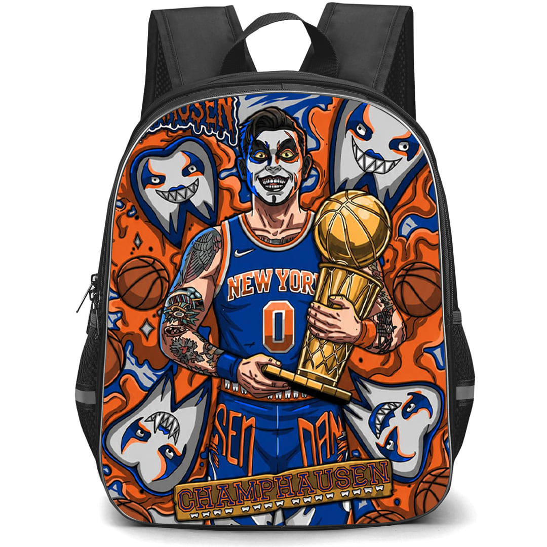 NBA New York Knicks Champions Backpack School Bag StudentPack - New York Knicks NBA Danhausen Championship Collage Illustration Art Poster