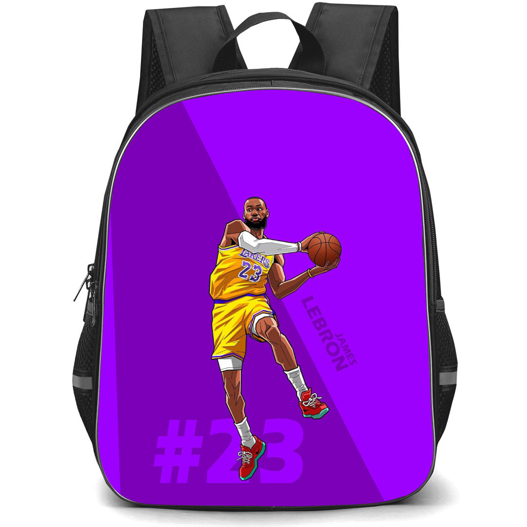 NBA LeBron James Backpack StudentPack - LeBron James Shooting Illustration Art On Violet Background
